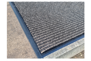 brown/black striped outdoor mat